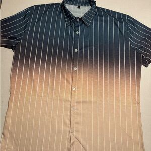 Unbranded Color Washed Vertical Striped SS Button‎ Up Dress Shirt, Men's 2X #888
